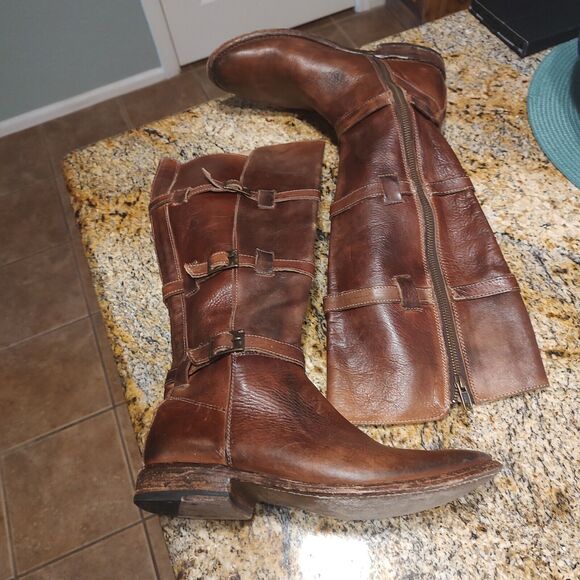 Bed Stu Bench Made Brown Leather Zip Buckle Knee High Boots Womens Size 8.5 - Picture 5 of 14